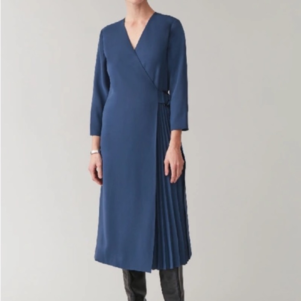 COS *brand new* blue pleated wrap midi dress US 8